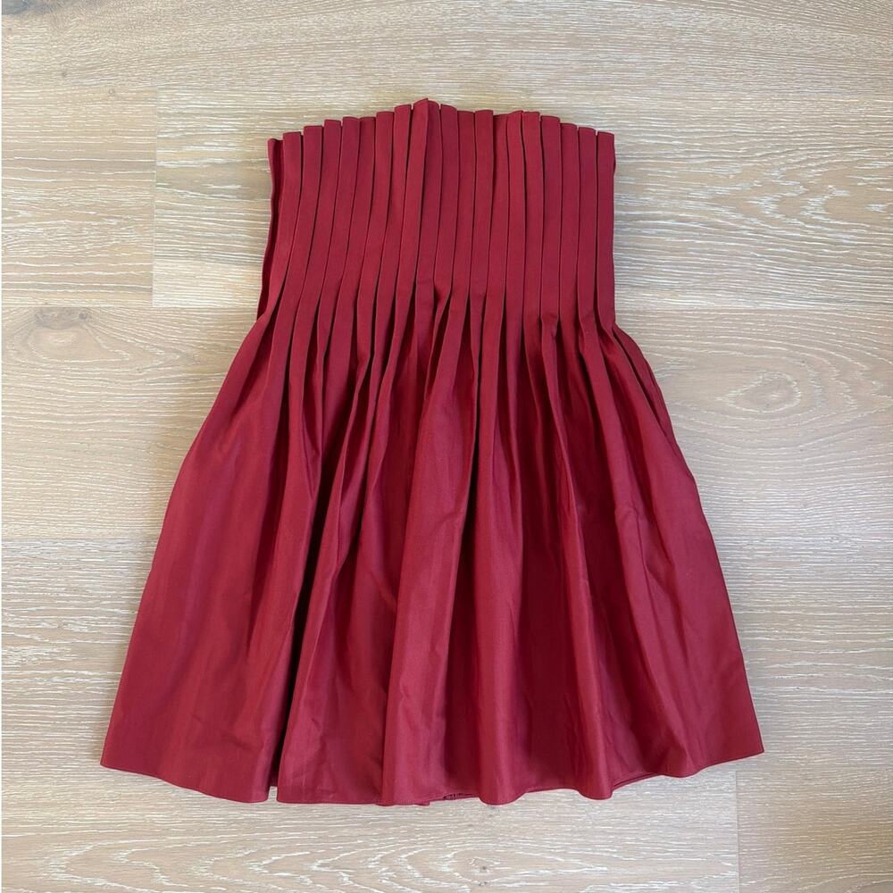 Sezane Mini Dress Strapless Pleated Lisia Size US4 Deep Red